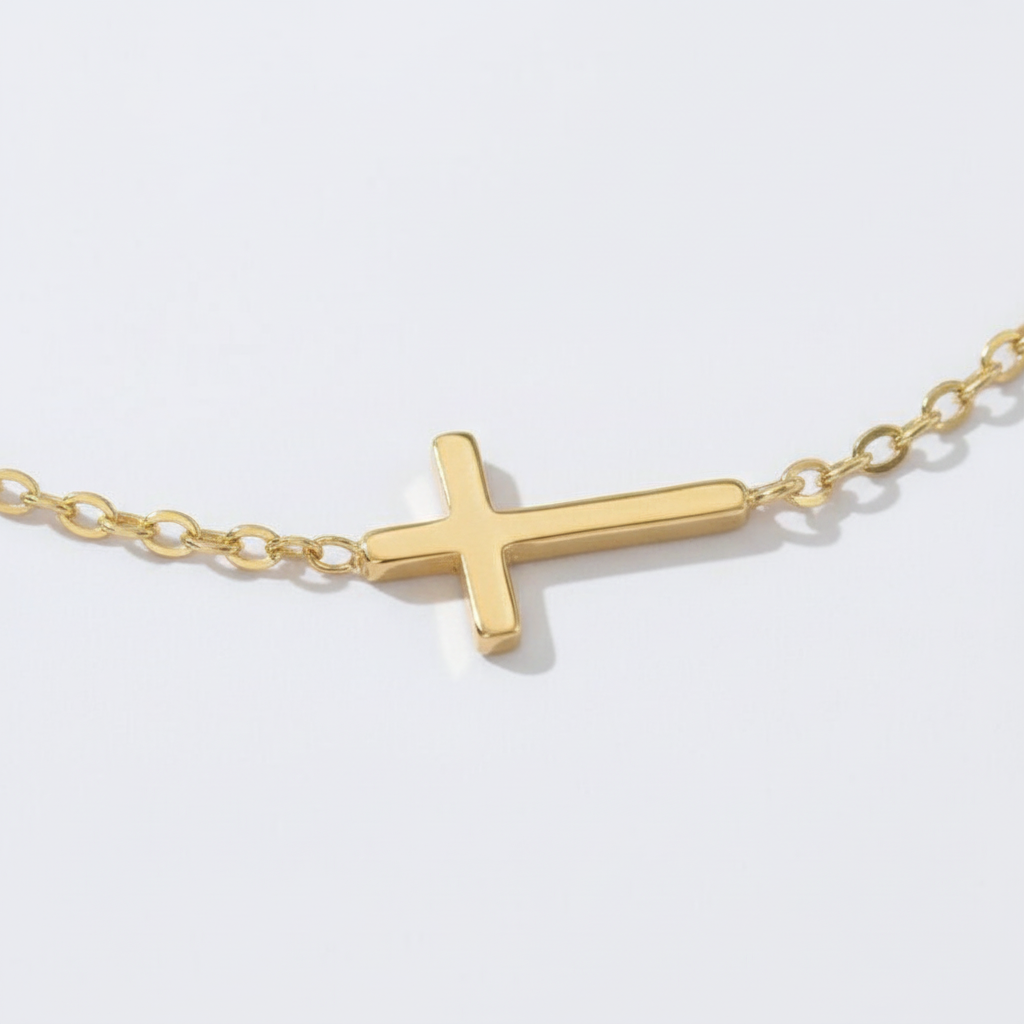 Close-up detail of cross charm
