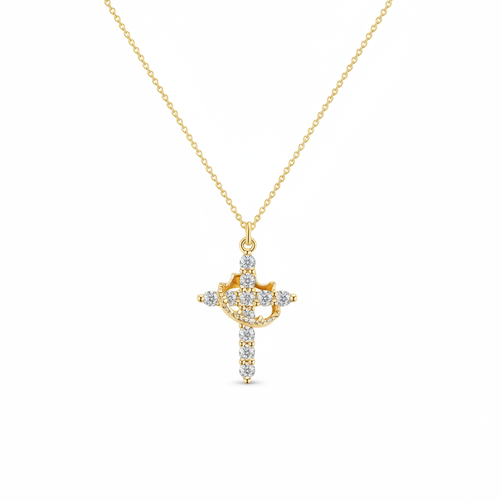 Diamond Cross Necklace - White Background