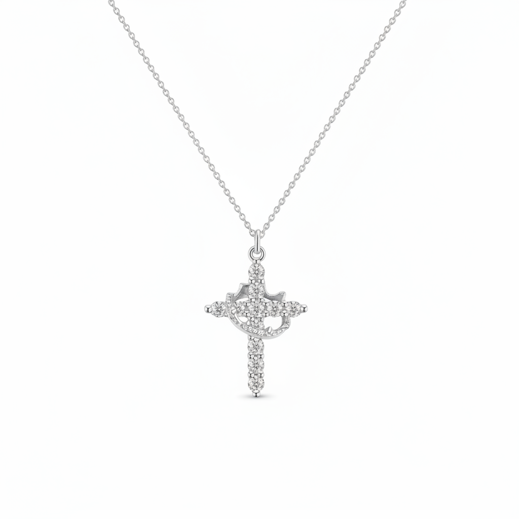 Silver Diamond Cross Necklace