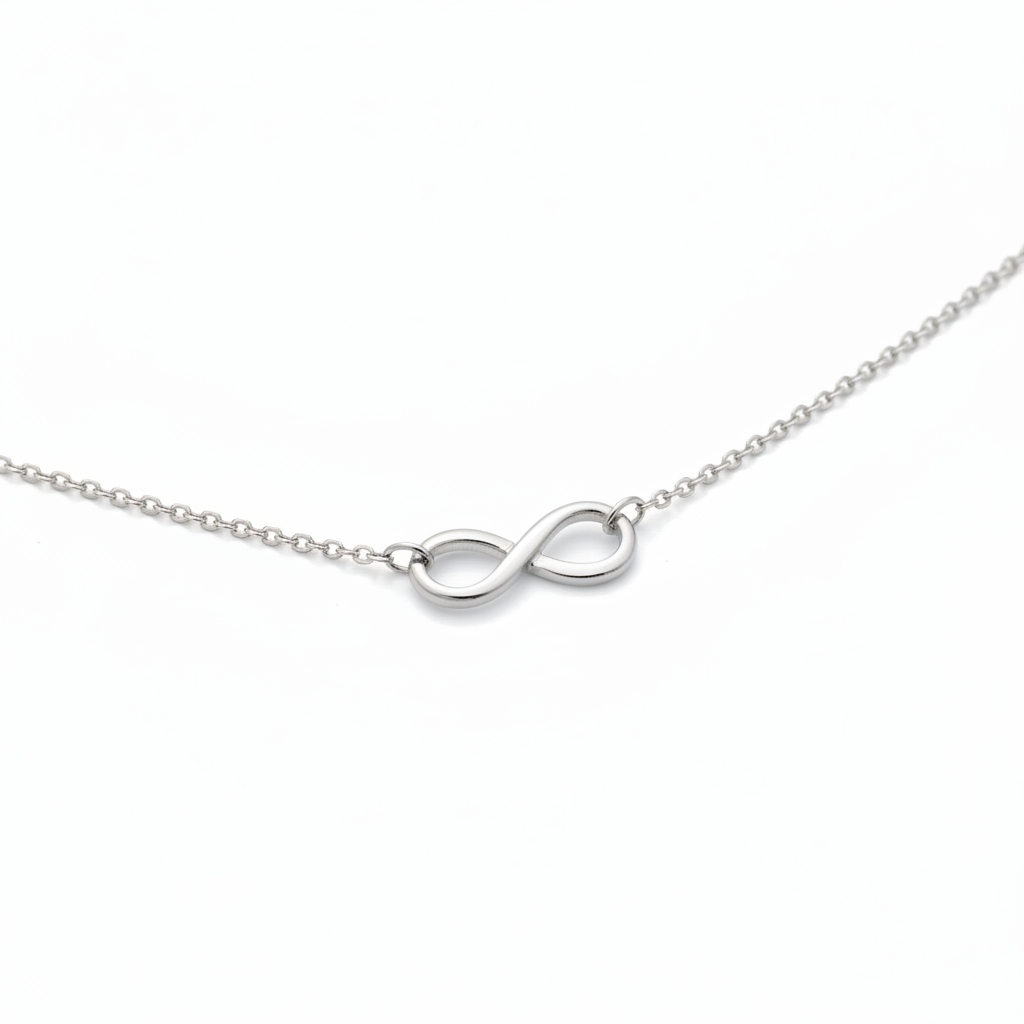 Silver Infinity Necklace - White Background